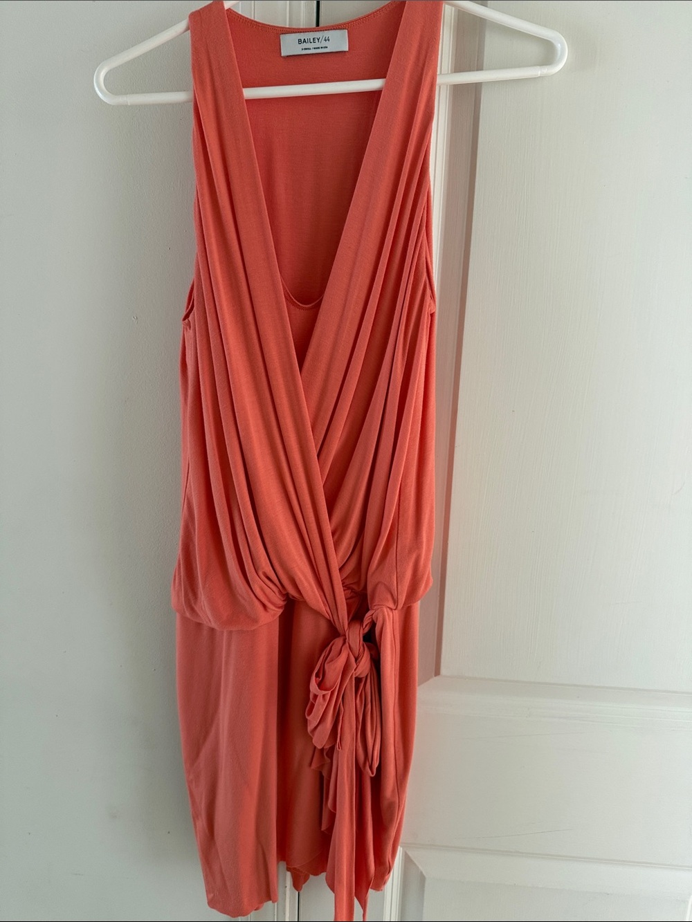 Bailey 44 Coral Asymmetrical Draped Tie-Front Dress
